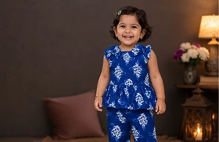 Beautiful Blue Blossom Girls Matching Outfit Set